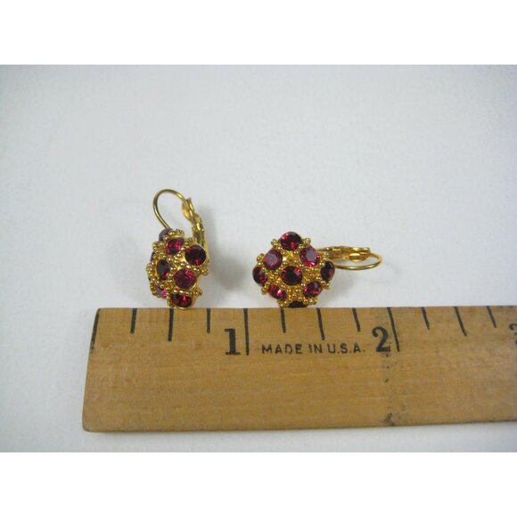 Joan Rivers Gold Tone Red Crystal Drop Earrings Signed Leverback - Picture 3 of 9